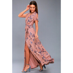 Lulus Rusty Rose Floral Print Wrap Maxi Dress Pink - Size S